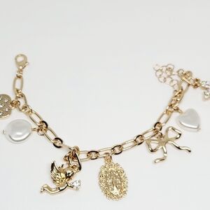 Charm Bracelet with Heart and Angel Gold Toned
